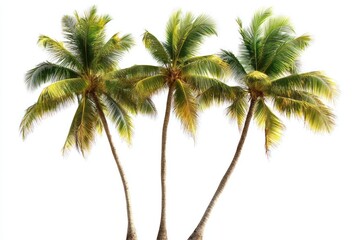 Obraz premium Three lush green coconut palm trees isolated on white background. (1)