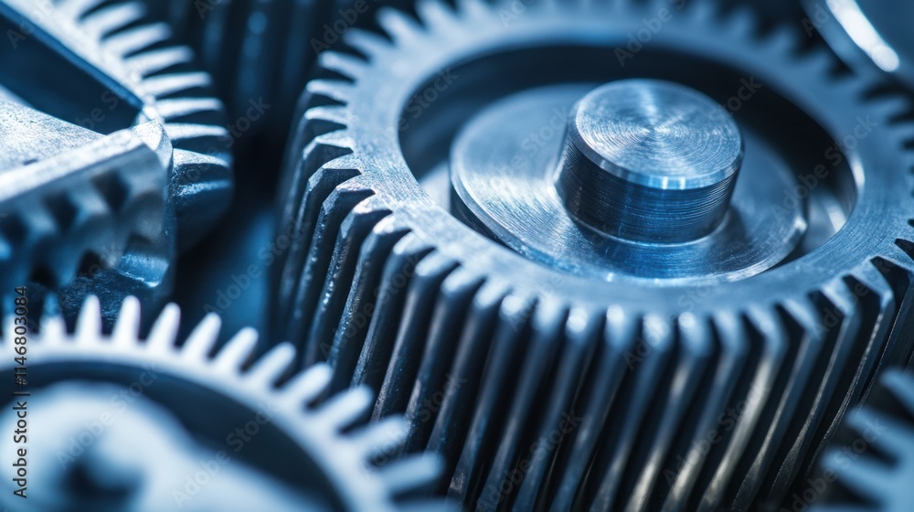 Poster close-up view of interlocking gears in a mechanical assembly