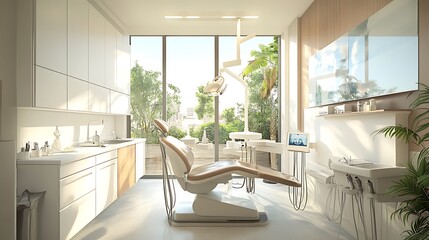 Sleek and Modern Dental Office Interior Design with Advanced Equipment and Bright Lighting