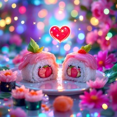 Adorable Pink Strawberry Sushi for a Romantic Valentine's Day