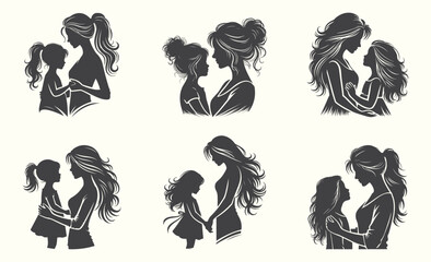 Beautiful mother and daughter silhouette designs capturing love, bonding, and family connections, perfect for creative projects and heartfelt artwork.