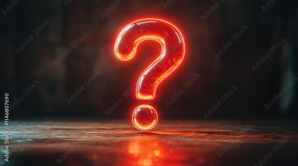 Aufkleber glowing red question mark symbol on dark background for conceptual use