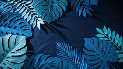 Tropical Leaf Design with a Dark Blue Background and Minimalist Composition