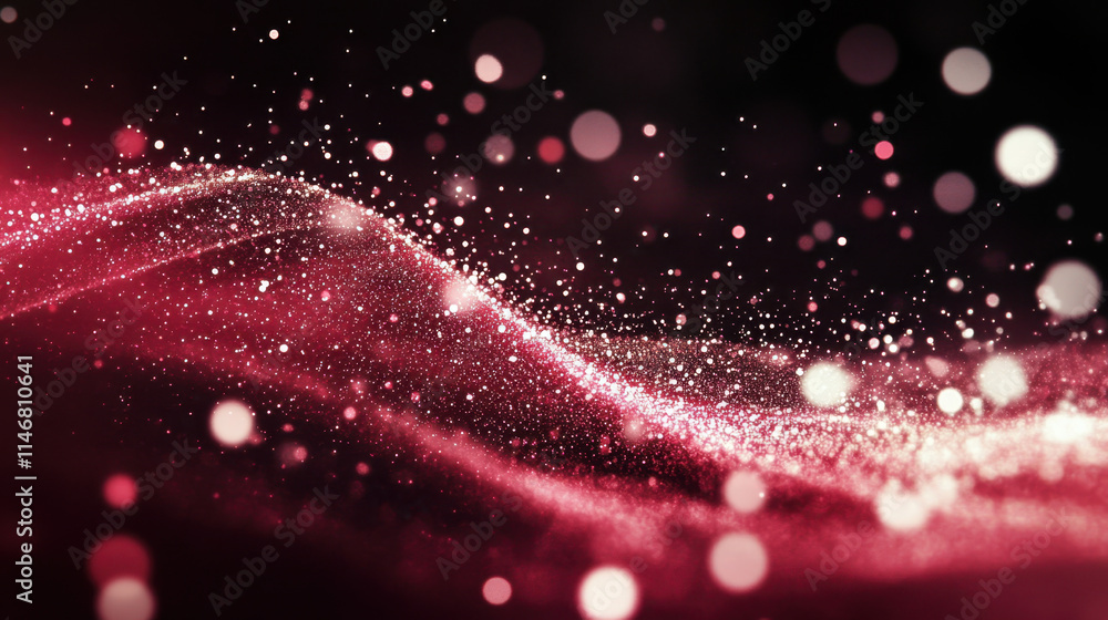 Poster colorful waves of red and pink particles undulate gracefully against a dark backdrop, creating a dyn