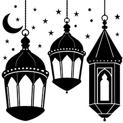 Ramadan Lanterns silhouette on white background