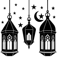 Ramadan Lanterns silhouette on white background