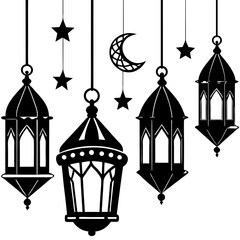 Ramadan Lanterns silhouette on white background