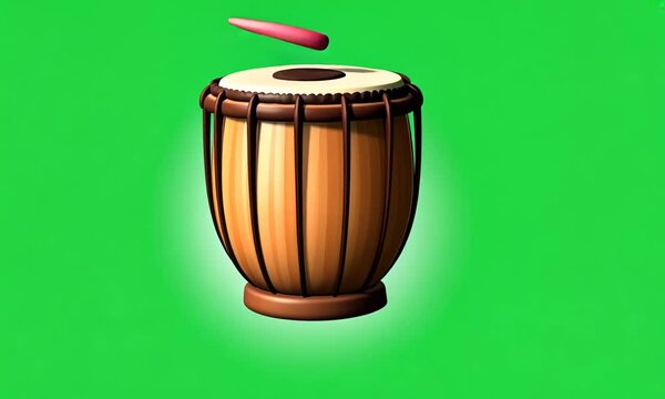 Djembe 3D cartoon on a green background.