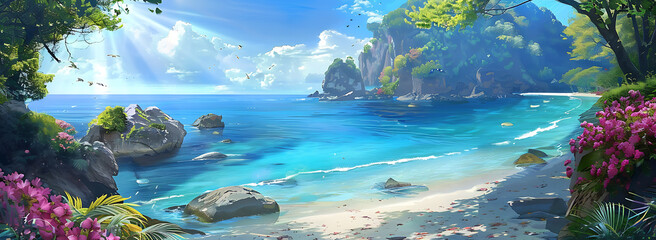 Fantasy sea coast with eye-catching colors, vibrant water and surreal atmosphere.
