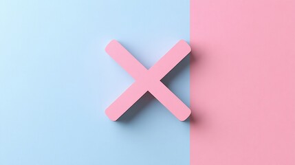 Obraz premium Pink X mark on pastel blue and pink background.