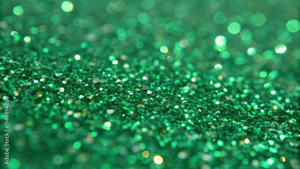 Aufkleber a close-up view of glittering green sequins with blurry bokeh