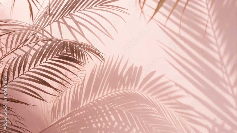Poster a delicate palm frond casts its shadow on a soft blush pink wall, creating a captivating interplay o