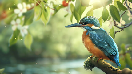 Female kingfisher perched on a tree branch, showcasing the beauty of wildlife and nature.
