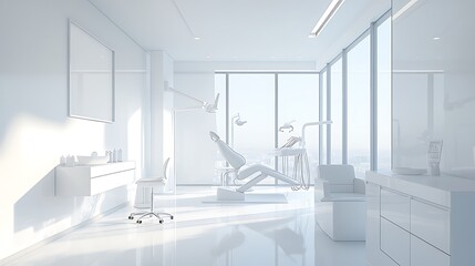 Sleek and Modern Dental Office Interior Design with Advanced Equipment and Bright Lighting