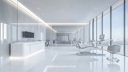 Sleek and Modern Dental Office Interior Design with Advanced Equipment and Bright Lighting