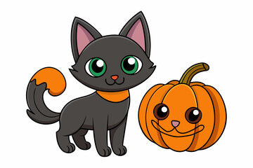 halloween cat and pumpkin