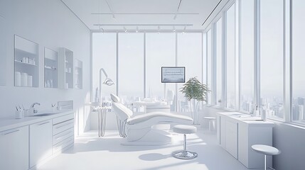 Sleek and Modern Dental Office Interior Design with Advanced Equipment and Bright Lighting
