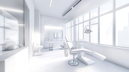 Sleek and Modern Dental Office Interior Design with Advanced Equipment and Bright Lighting