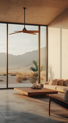 Desert Oasis Living Room: Modern Minimalist Design with Breathtaking Views