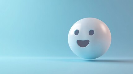 Happy emoticon, 3D render, light blue background.
