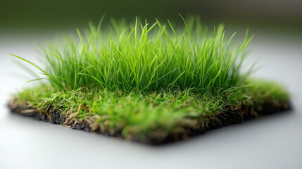 Lush green grass square on white background.