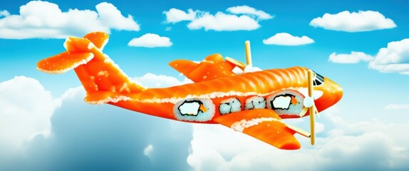Cartoon airplane, smiling face, orange aircraft, yellow wings, flying in blue sky, fluffy white clouds, cheerful expression, children's illustration style, vibrant colors, anthropomorphic vehicle, fri