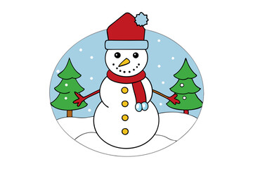 snowman with christmas tree and gifts