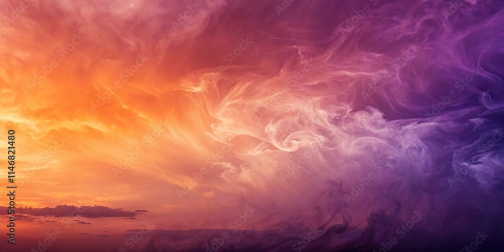 Poster a mesmerizing blend of fiery orange and ethereal purple clouds, creating a dreamlike spectacle in th