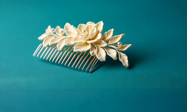 An elegant hair comb adorned with floral designs and pearls, perfect for special occasions.