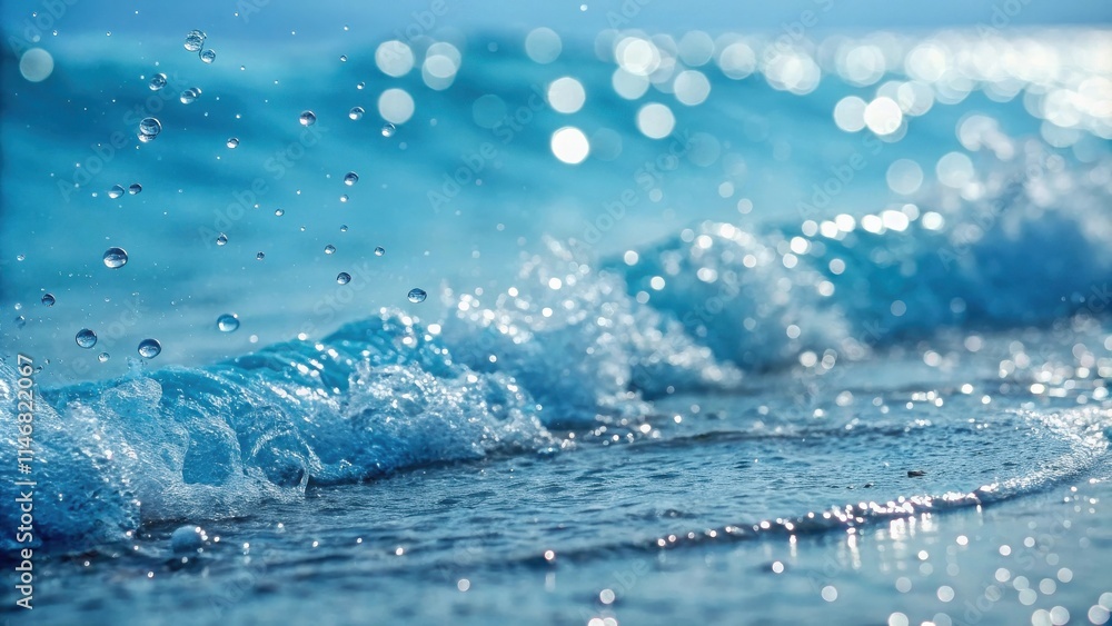 Poster water droplets falling onto a wave, creating a sparkling and mesmerizing display of nature's beauty.