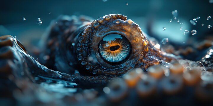 Close-up of an octopus eye underwater