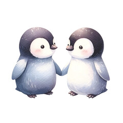 Fototapeta premium Adorable Penguin Pair Holding Hands