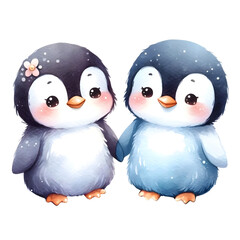 Naklejka premium Cute Penguin Couple with Flower Detail