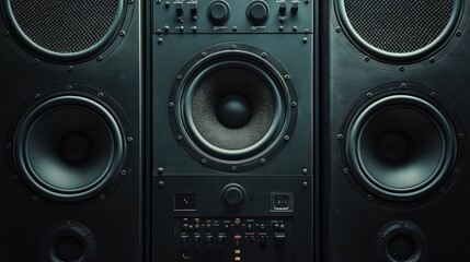Close-up of vintage audio speakers with controls