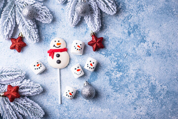 Christmas candy marshmallow in shape of snowman