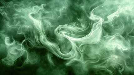 Fototapeta premium Abstract green smoke swirls on black background.