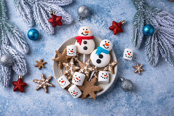 Christmas candy marshmallow in shape of snowman