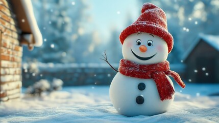 Fototapeta premium Smiling Snowman in a Winter Wonderland