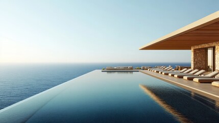 Fototapeta premium Infinity pool overlooking ocean at luxury resort.