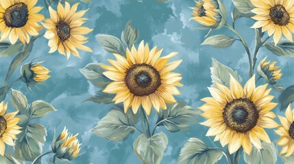 Stunning Sunflowers in a Vibrant Blue Floral Design