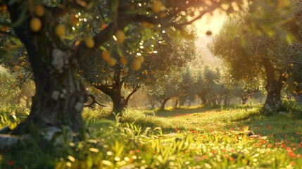 Obraz premium Golden Hour in an Olive Grove: A Serene Landscape