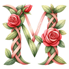 Floral Letter M with Twisted Vines