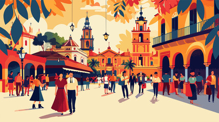 Feria de Abril de Sevilla Banner Flat Vector Illustration