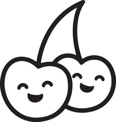 Simple line art of smiling cherries Whimsical fruit illustration and two cherries with happy face