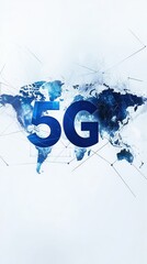 Global 5G Network Connectivity: A Futuristic World Map Illustration of Worldwide High-Speed Internet
