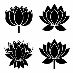 Vector black Lotus icons set on white background
