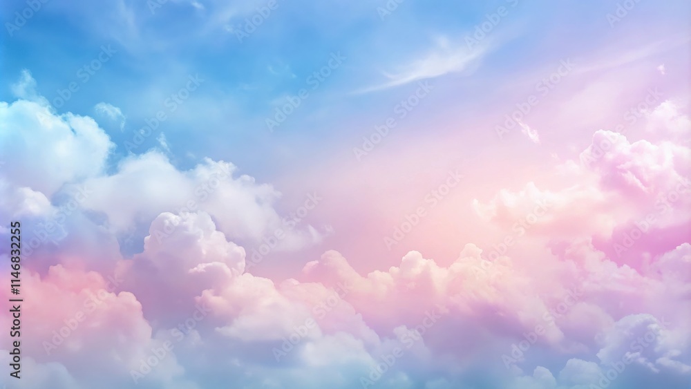 Aufkleber pastel sky with fluffy white clouds, illuminated by the soft glow of the setting sun