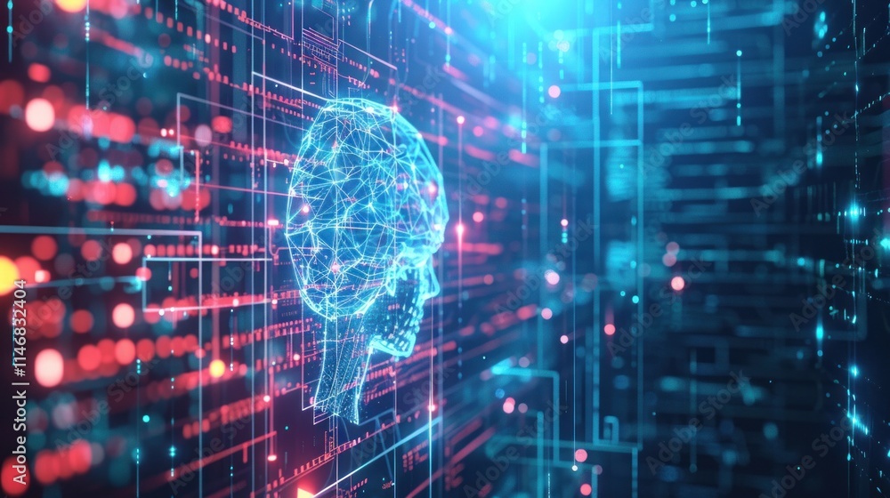 Poster digital brain: ai, neural network, and data visualization