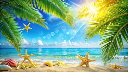 A Summer's Day Dream with Palm Fronds, Golden Sand, and Starfish Scattered Upon the Beach
