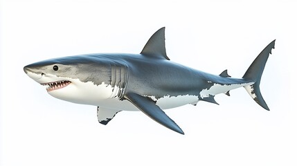 Obraz premium Great white shark isolated on white background.
